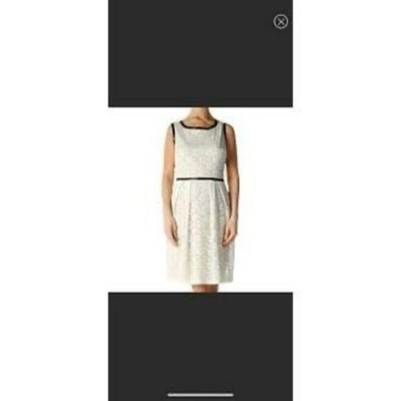 Ann Taylor Loft Women’s Size 4 Midi Dress Ivory Black Lace Overlay Side Zip - Picture 2 of 12